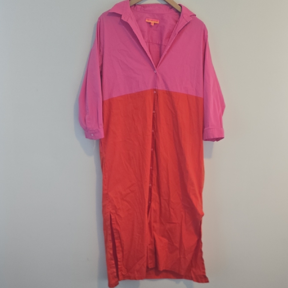 Vintage Vilagallo Vibrant Hot Pink Button-Up Dress